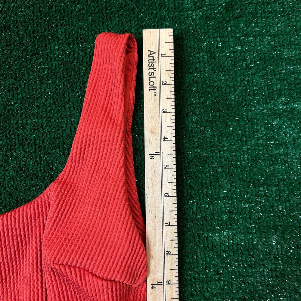 Monday Swimwear One Piece Swimsuit W L Coral Red Textured Square Neck Low Back - Picture 8 of 13